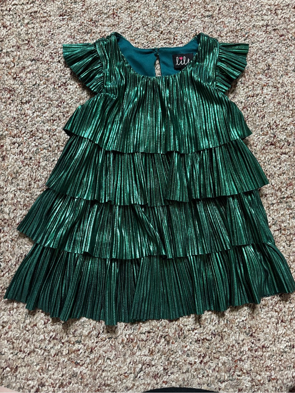 lilt Shimmery Emerald Green Tiered Ruffle Dress